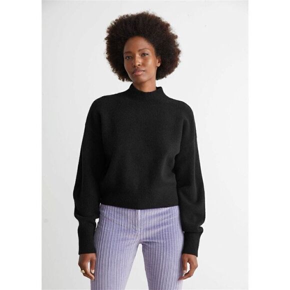 & OTHER STORIES Mock Neck Sweater Wool Blend Black Medium - Picture 11 of 11